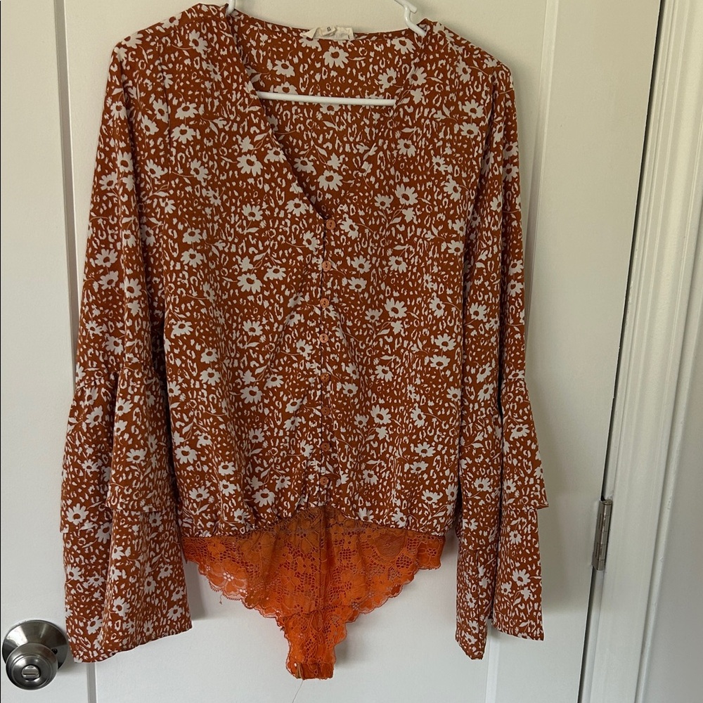 Lavender Bird bodysuit with bell sleeves